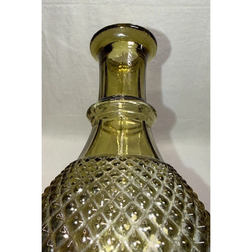 Vintage MCM Empoli Green Glass Decanter Hobnail Genie Bottle 10.5" - Picture 6 of 9